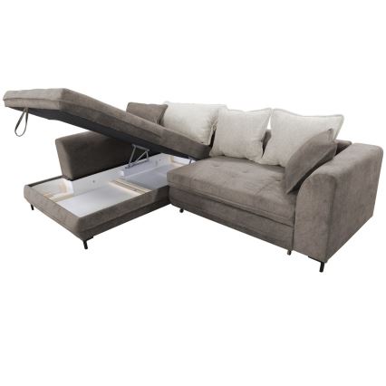 Rozkładany narożnik w kształcie L z pojemnikiem LAGOA lewy taupe/szary