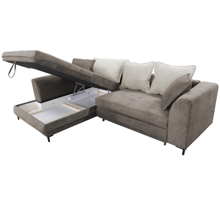 Rozkładany narożnik w kształcie L z pojemnikiem LAGOA lewy taupe/szary