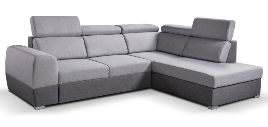 Rozkładany narożnik w kształcie litery L z pojemnikiem na pościel MATRIX szary prawy