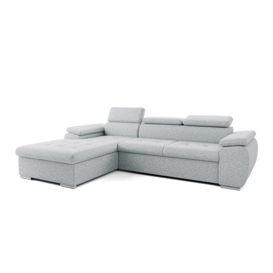 Rozkładany narożnik w układzie L z pojemnikiem PADUA szary lewy