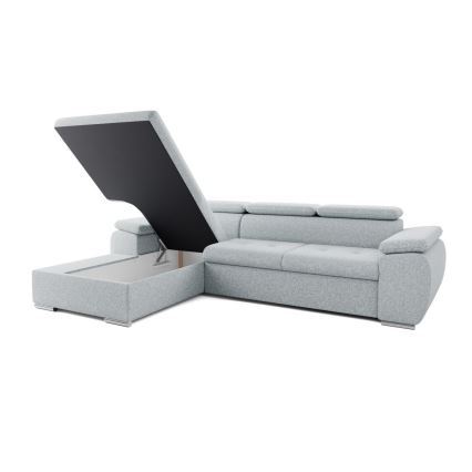 Rozkładany narożnik w układzie L z pojemnikiem PADUA szary lewy