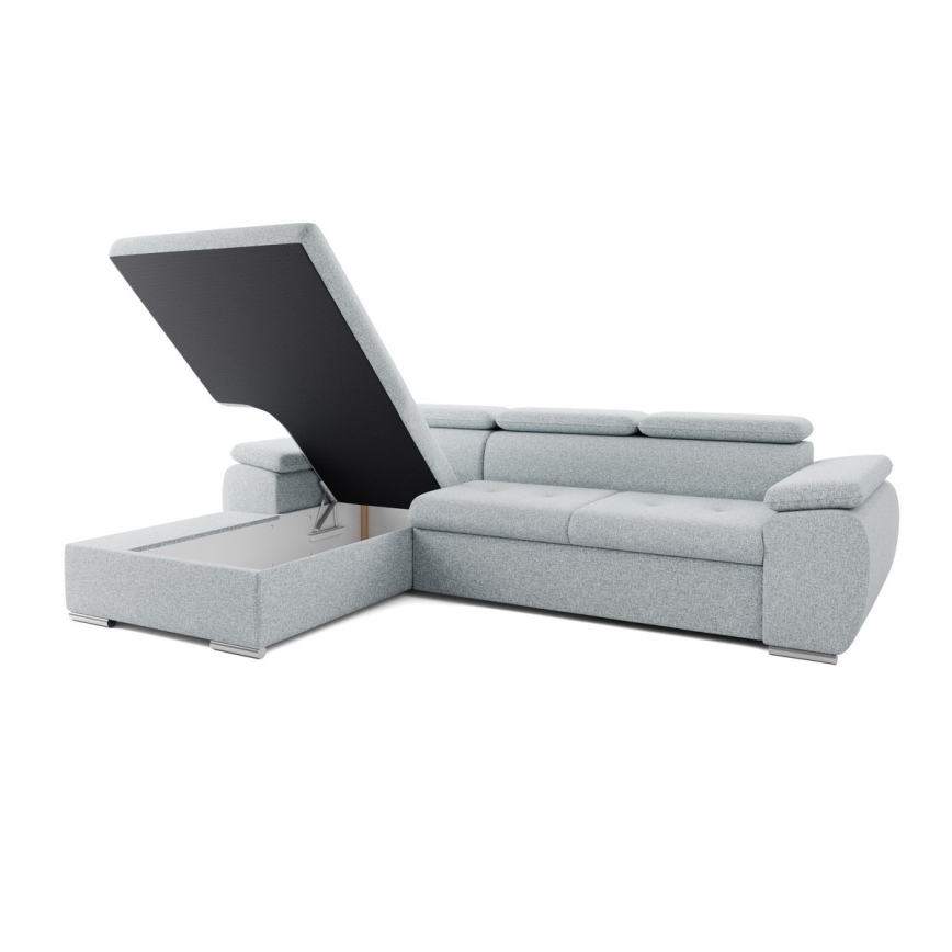 Rozkładany narożnik w układzie L z pojemnikiem PADUA szary lewy