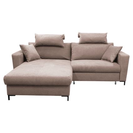 Rozkładany narożnik z pojemnikiem na pościel w układzie L HORTA lewy różowy