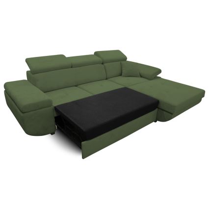 Rozkładany narożnik z pojemnikiem w układzie L CASTELO, prawostronny, zielony