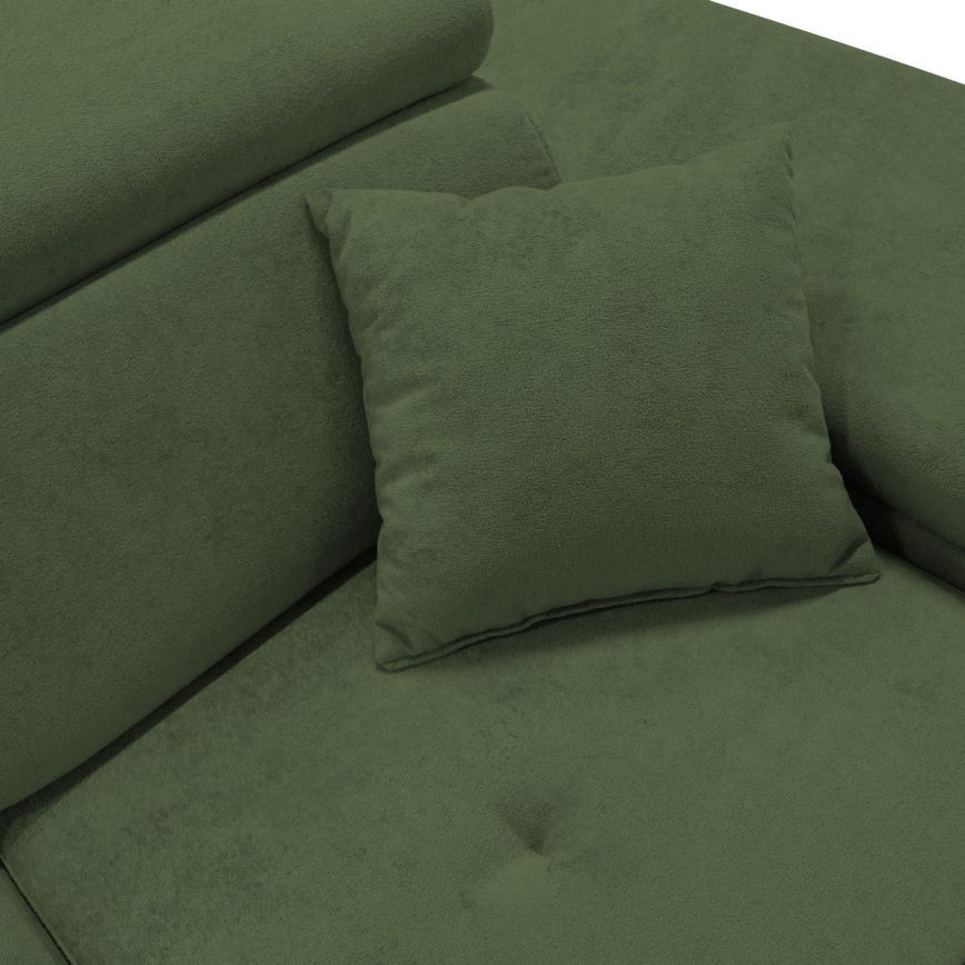 Rozkładany narożnik z pojemnikiem w układzie L CASTELO, prawostronny, zielony