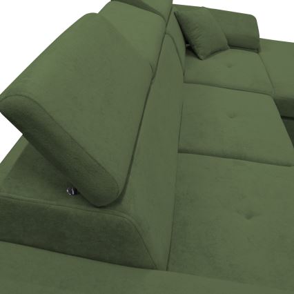 Rozkładany narożnik z pojemnikiem w układzie L CASTELO, prawostronny, zielony