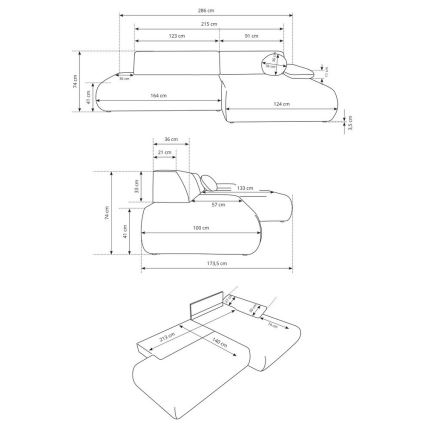 Rozkładany narożnik z pojemnikiem w układzie L PRATO, prawostronny, beżowy