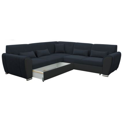 Rozkładany narożnik z pojemnikiem w kształcie litery L VISEU lewy, antracyt/czarny