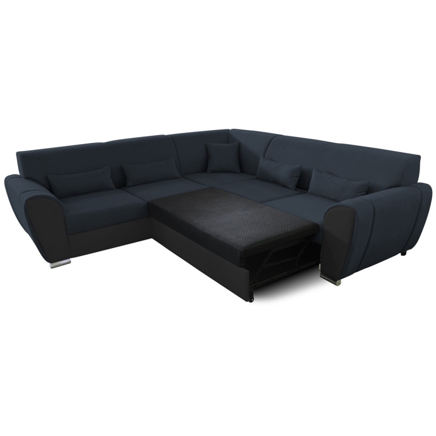 Rozkładany narożnik z pojemnikiem w kształcie litery L VISEU lewy, antracyt/czarny