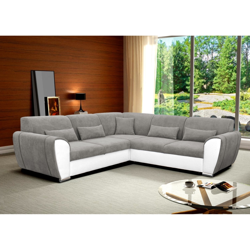 Rozkładany narożnik z pojemnikiem w układzie L VISEU, prawostronny, szary/biały