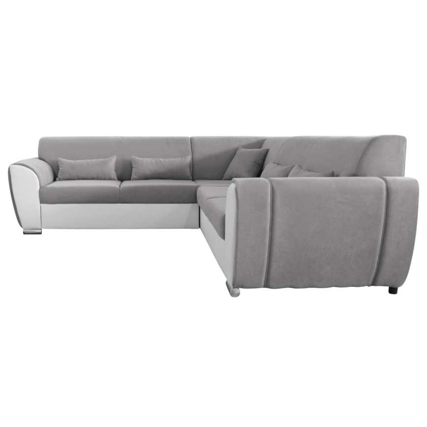 Rozkładany narożnik z pojemnikiem w układzie L VISEU, prawostronny, szary/biały