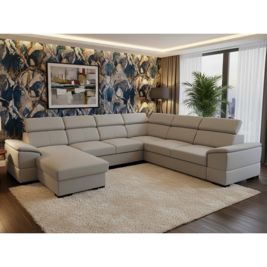 Rozkładany narożnik z uniwersalnym układem w kształcie litery U i pojemnikiem GRANADA, jasnoszary