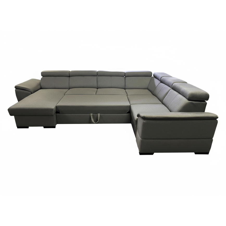 Rozkładany narożnik o uniwersalnym układzie w kształcie U z pojemnikiem na pościel GRANADA ciemnoszary