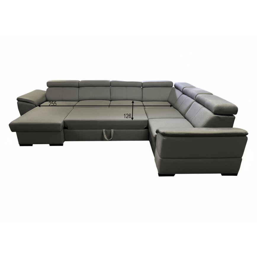 Rozkładany narożnik o uniwersalnym układzie w kształcie U z pojemnikiem na pościel GRANADA ciemnoszary