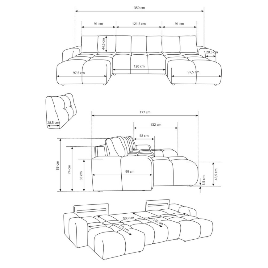 Rozkładany tapicerowany narożnik z pojemnikiem na pościel w kształcie U ALMADA beżowy