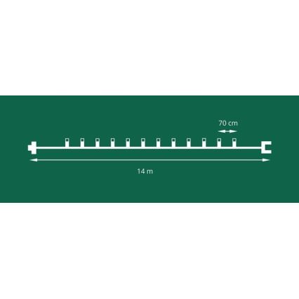 Rozszerzający LED zewnętrzny Łańcuch świąteczny CONE FILAMENT 20xE10 14m przezroczysty/ciepła biel IP44, wyprodukowano w UE