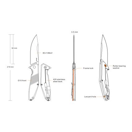 Ruike RUD191B - Nóż składany kieszonkowy 21,9 cm czarny