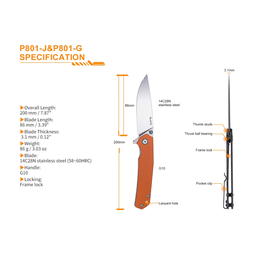 Ruike RUP801G - Nóż składany kieszonkowy 20 cm zielony