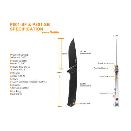 Ruike RUP801SF - Nóż składany kieszonkowy 20 cm srebrny