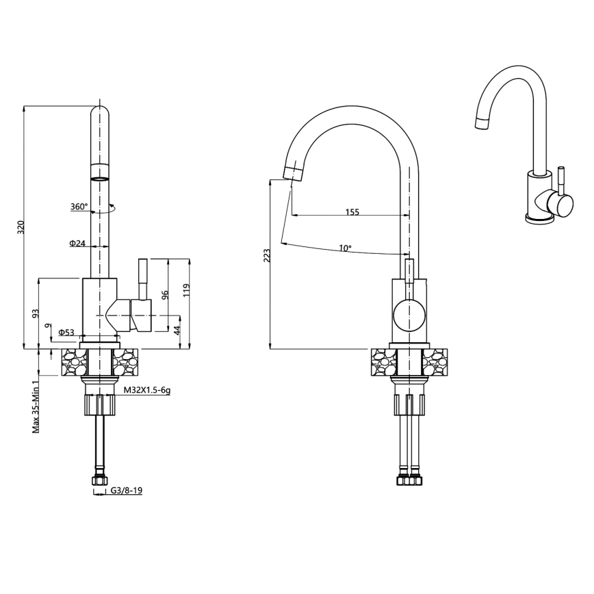 Samona - Bateria zlewozmywakowa 32 cm granit/beżowy