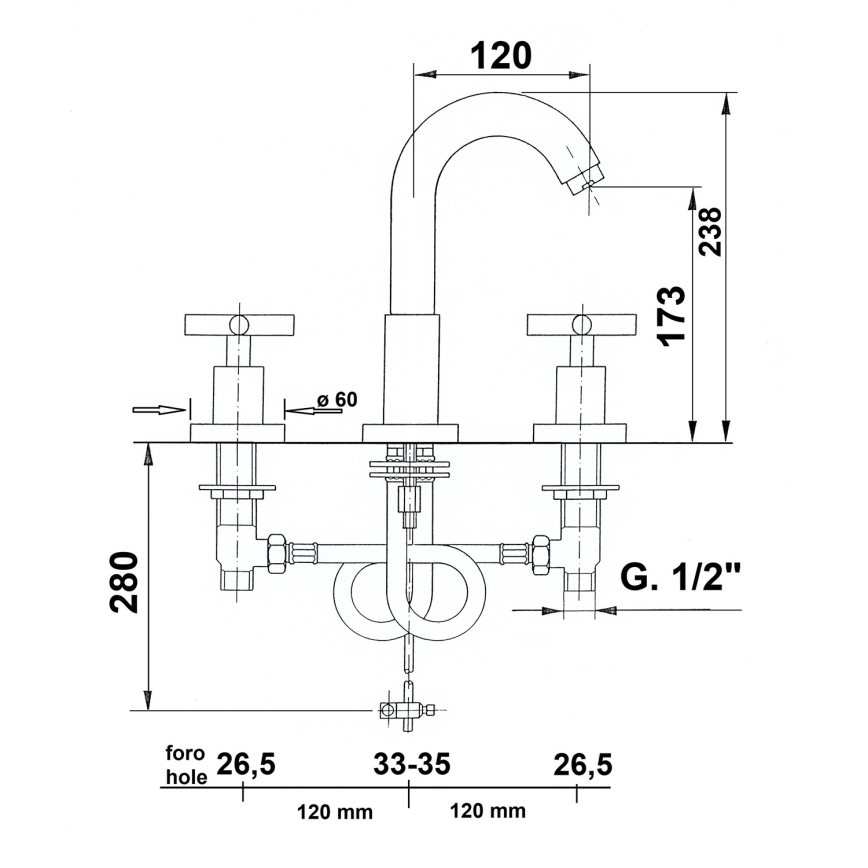 Sapho - Bateria umywalkowa 3-otworowa AXIA 23,8 cm chrom błyszczący