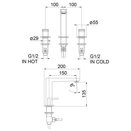 Sapho - Bateria umywalkowa 3-otworowa TURSI czarny mat