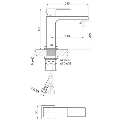 Sapho - Bateria umywalkowa CUBEMIX 27,8 cm matowe złoto