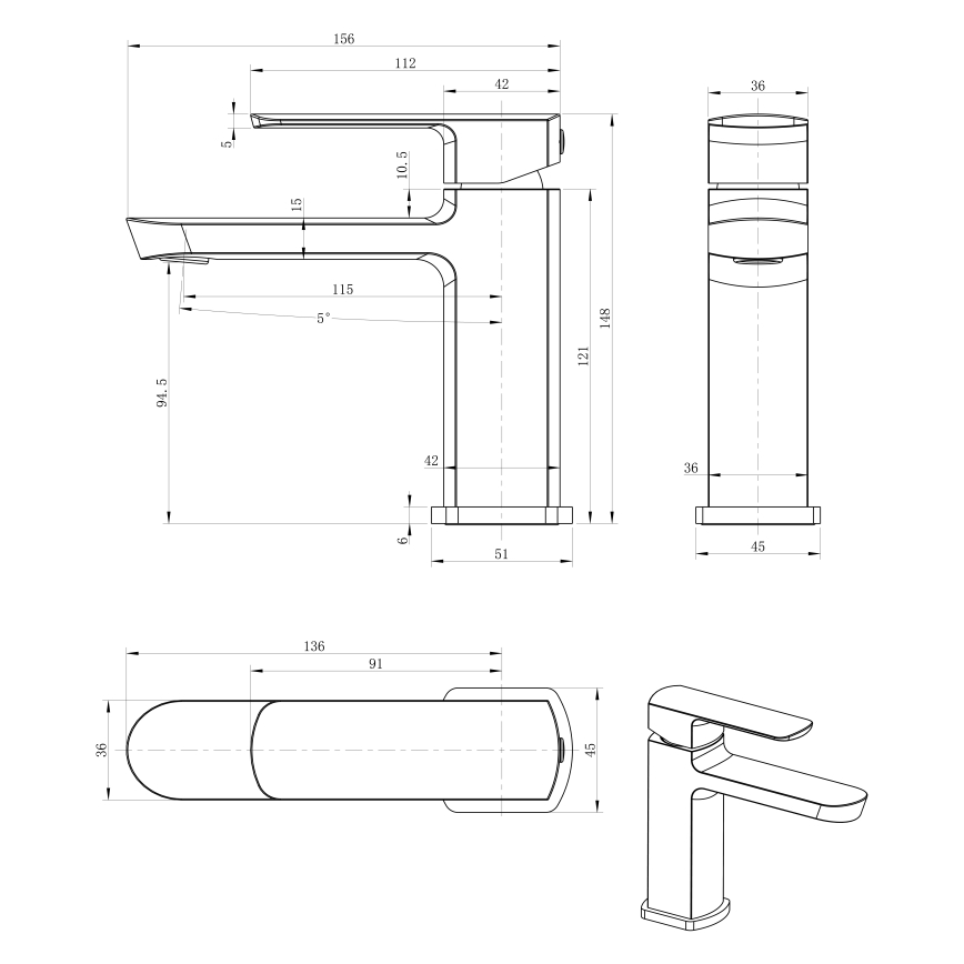Sapho - Bateria umywalkowa MIXONA 14,8 cm, chrom błyszczący