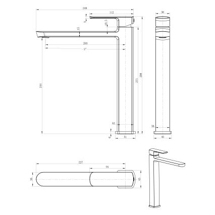 Sapho - Bateria umywalkowa MIXONA 29,8 cm, chrom błyszczący