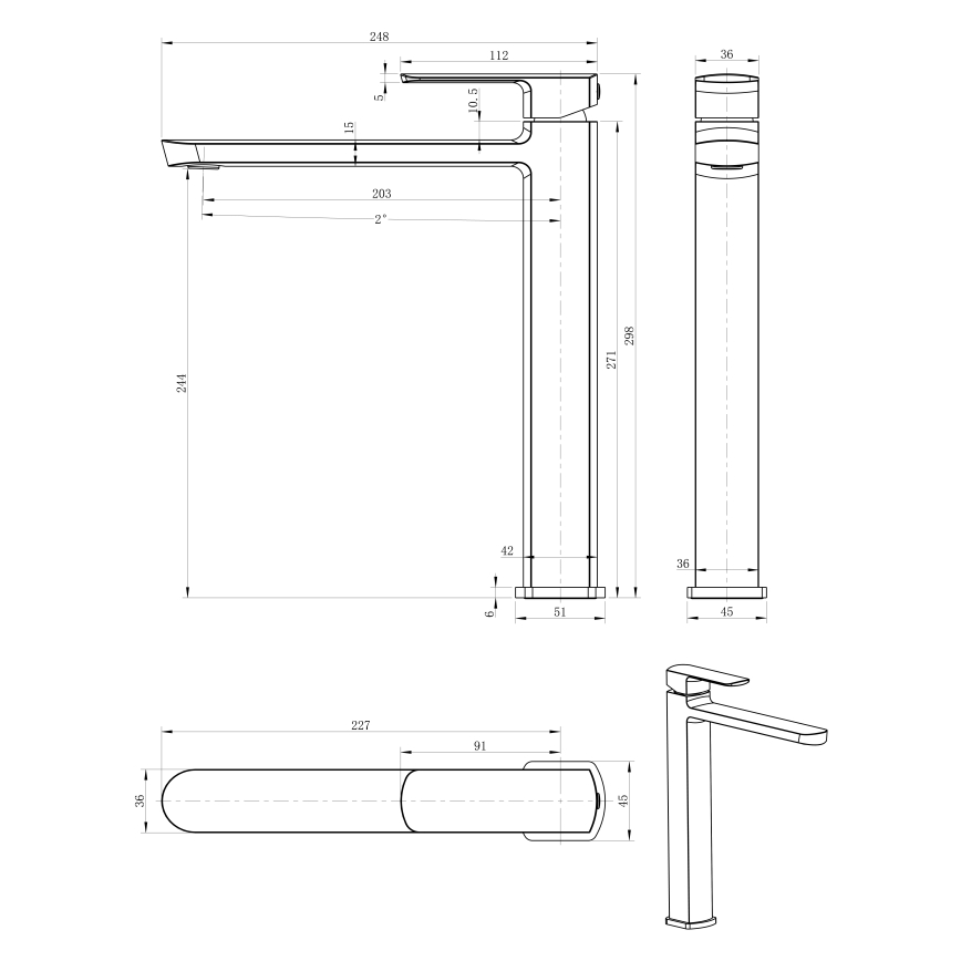 Sapho - Bateria umywalkowa MIXONA 29,8 cm, chrom błyszczący