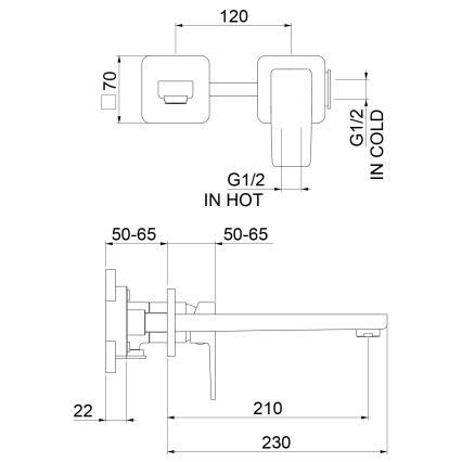 Sapho - bateria umywalkowa podtynkowa TURSI, chrom błyszczący