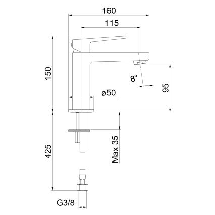 Sapho - Bateria umywalkowa TURSI 15 cm chrom błyszczący