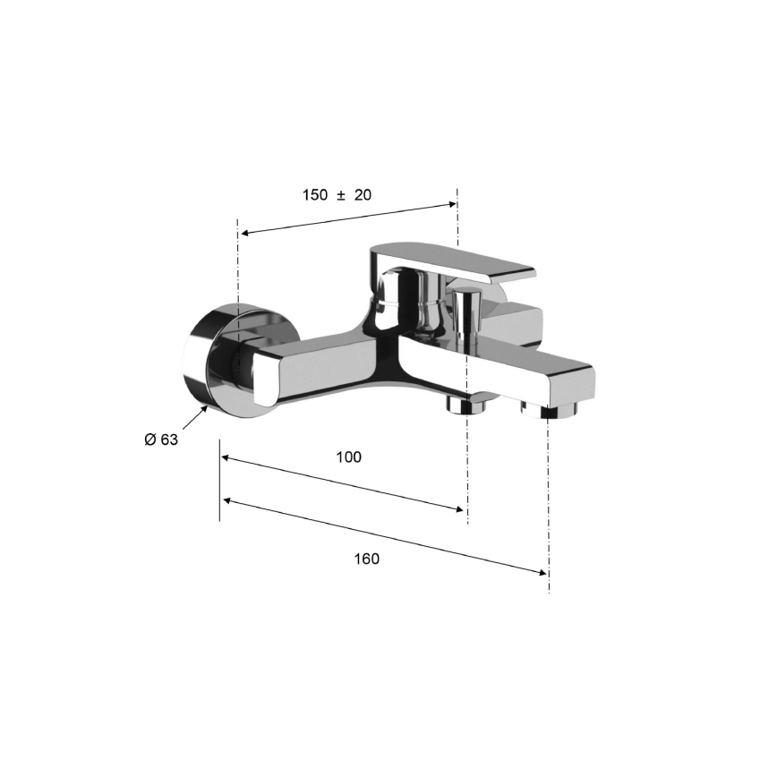 Sapho - Bateria wannowa KAI błyszczący chrom