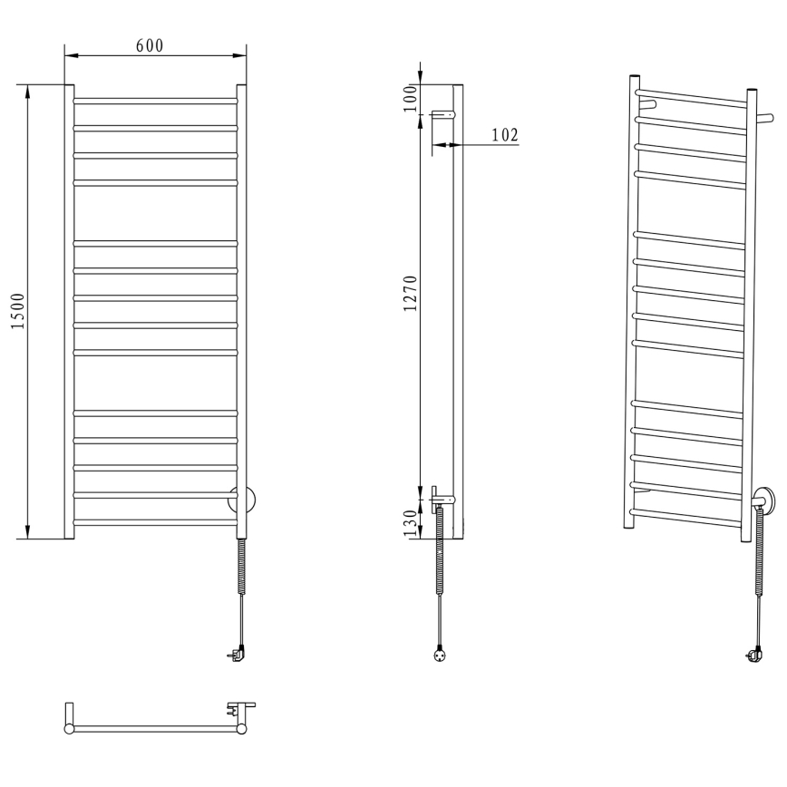 Sapho - Elektryczna suszarka do ręczników REDONDO 130W/230V 150 cm chrom błyszczący prawa obły