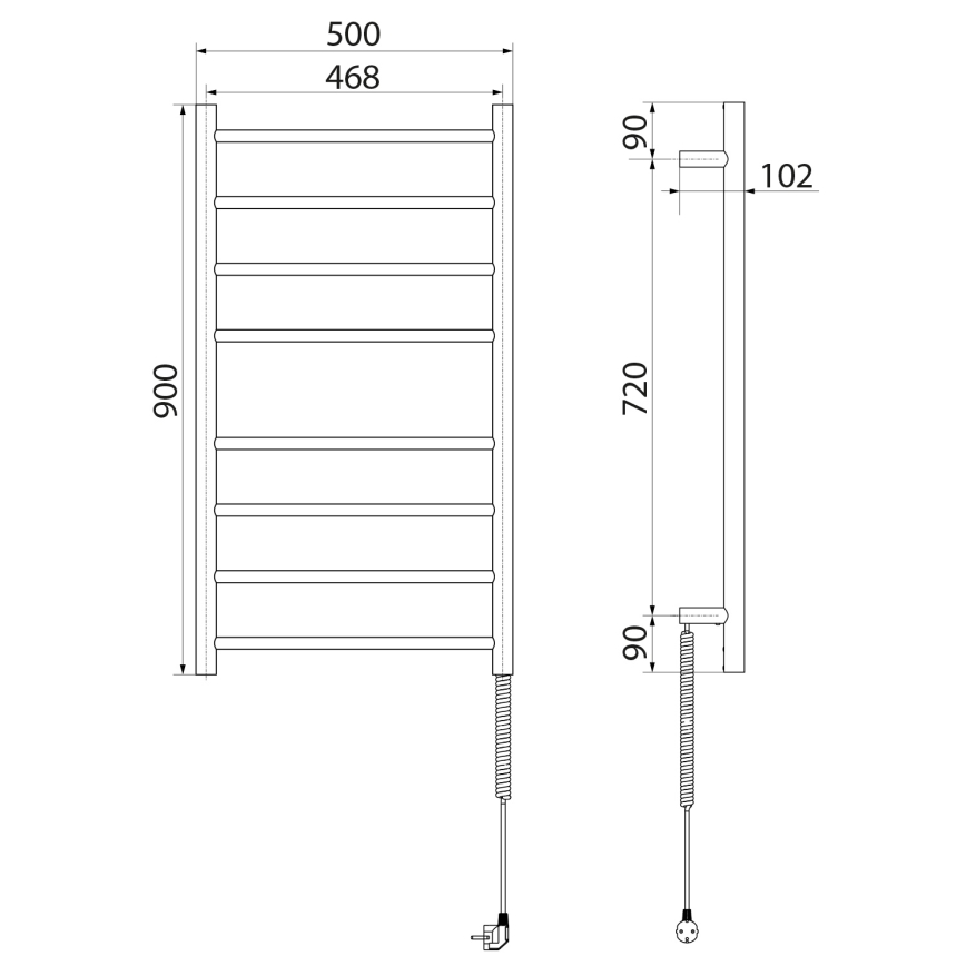 Sapho - Elektryczna suszarka do ręczników REDONDO 75W/230V 90 cm chrom błyszczący prawa obły