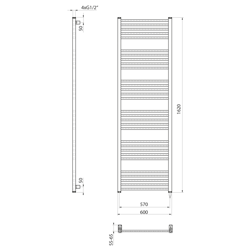 Sapho - Elektryczny suszacz do ręczników METRO-E 800W 162x60 cm, matowa czerń