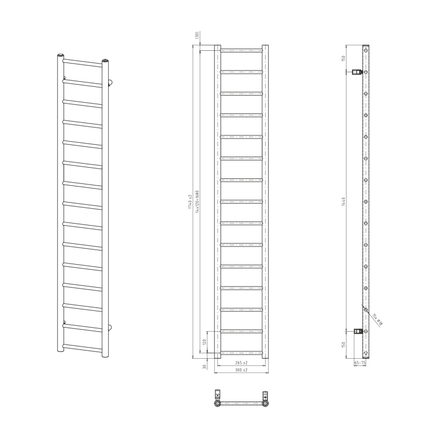 Sapho - Grzejnik łazienkowy DINA 335W 30x174 cm czarny mat