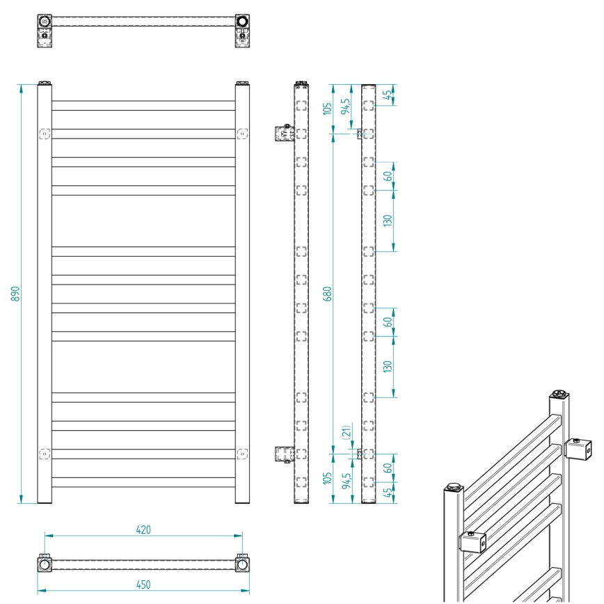 Sapho - Grzejnik łazienkowy METRO 239W/230V 45x89 cm chrom błyszczący