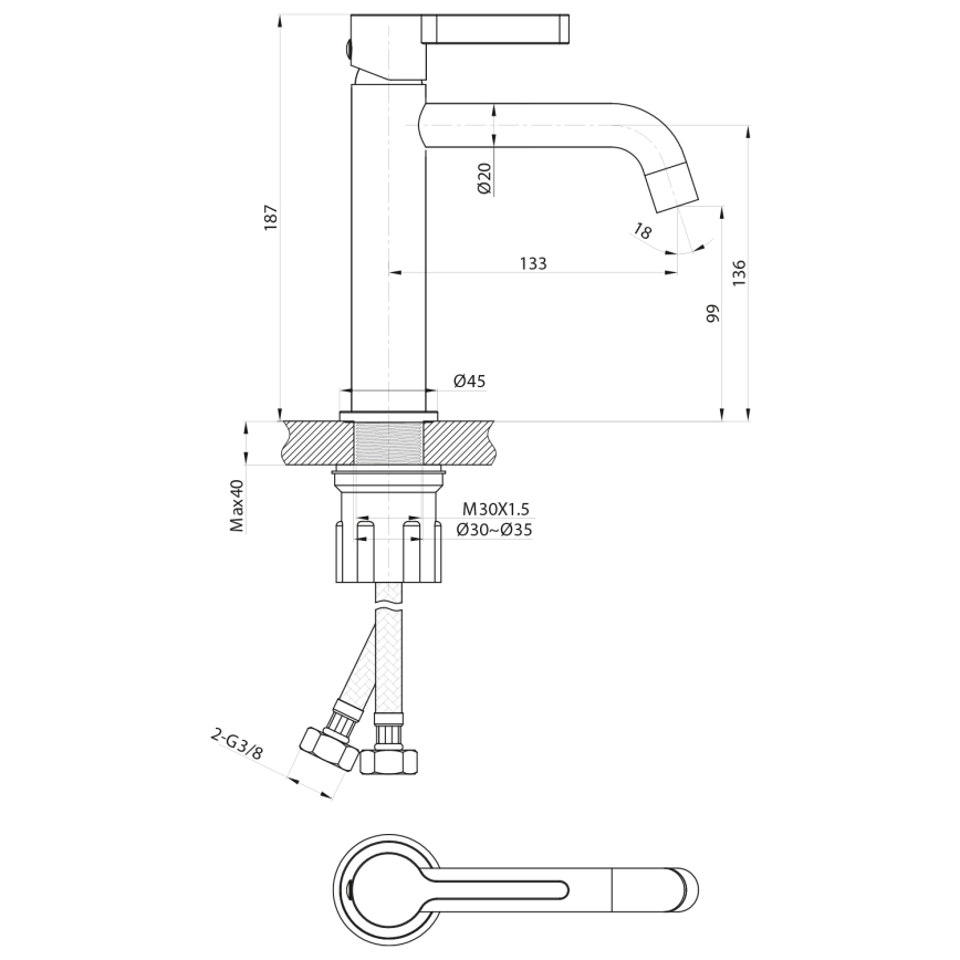 Sapho - Kran do umywalki ICONIC 18,7 cm chrom błyszczący