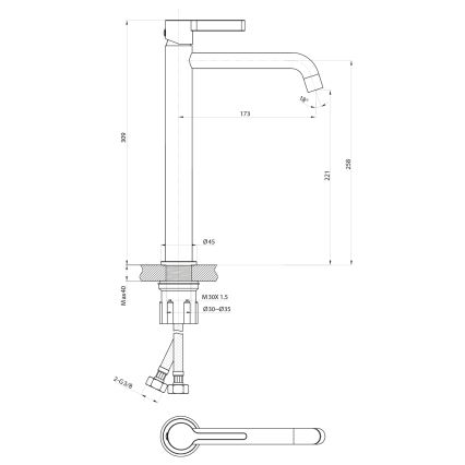 Sapho - Kran do umywalki ICONIC 30,9 cm chrom błyszczący
