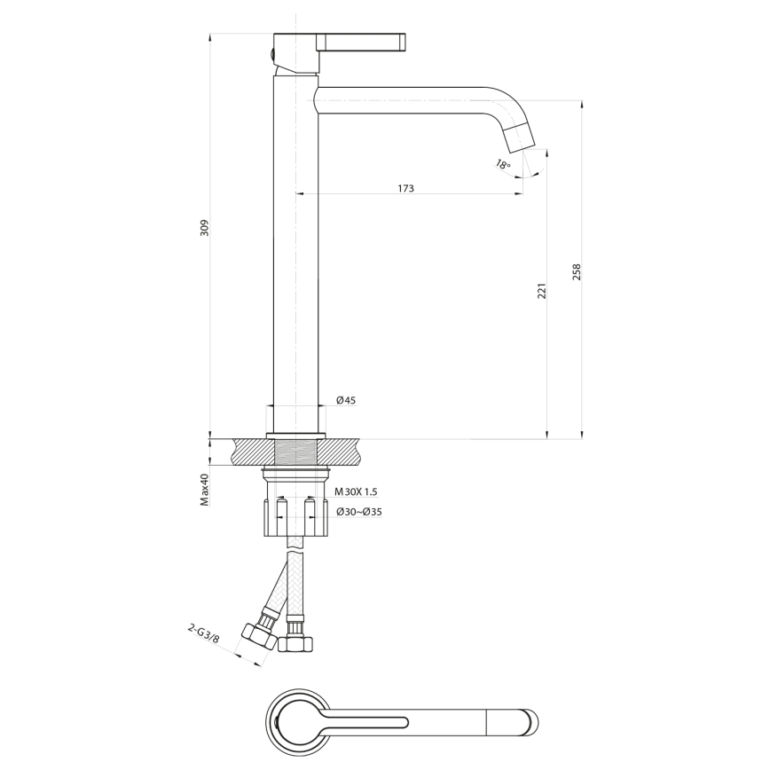 Sapho - Kran do umywalki ICONIC 30,9 cm chrom błyszczący