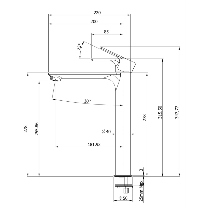 Sapho - Kran do umywalki PAX 31,5 cm chrom błyszczący