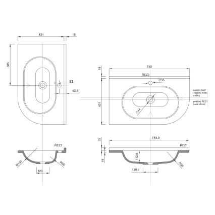 Sapho - Narożna umywalka wpuszczana PULSE 75x43 cm marmur/biały