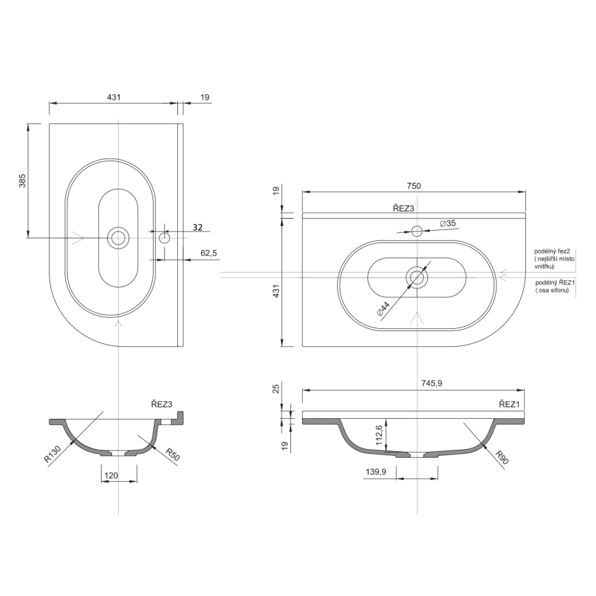 Sapho - Narożna umywalka wpuszczana PULSE 75x43 cm marmur/biały