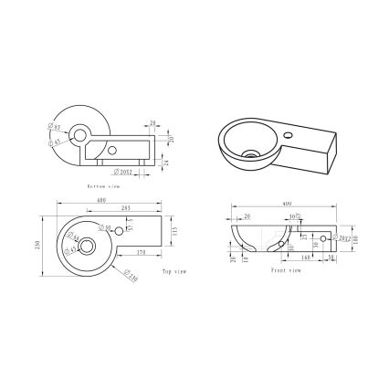 Sapho - Narożna wisząca umywalka BLOK 40x23 cm prawa/antracyt