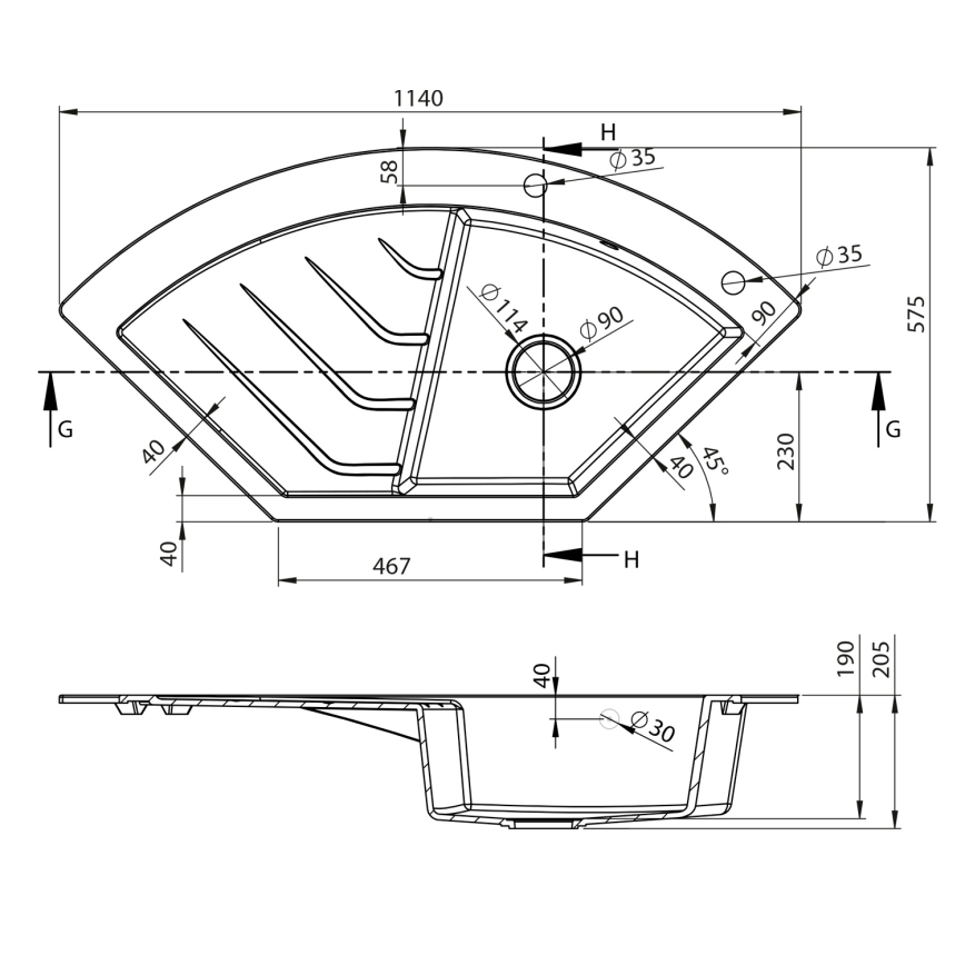 Sapho - Narożny zlewozmywak kuchenny 114x57,5 cm granit/beżowy