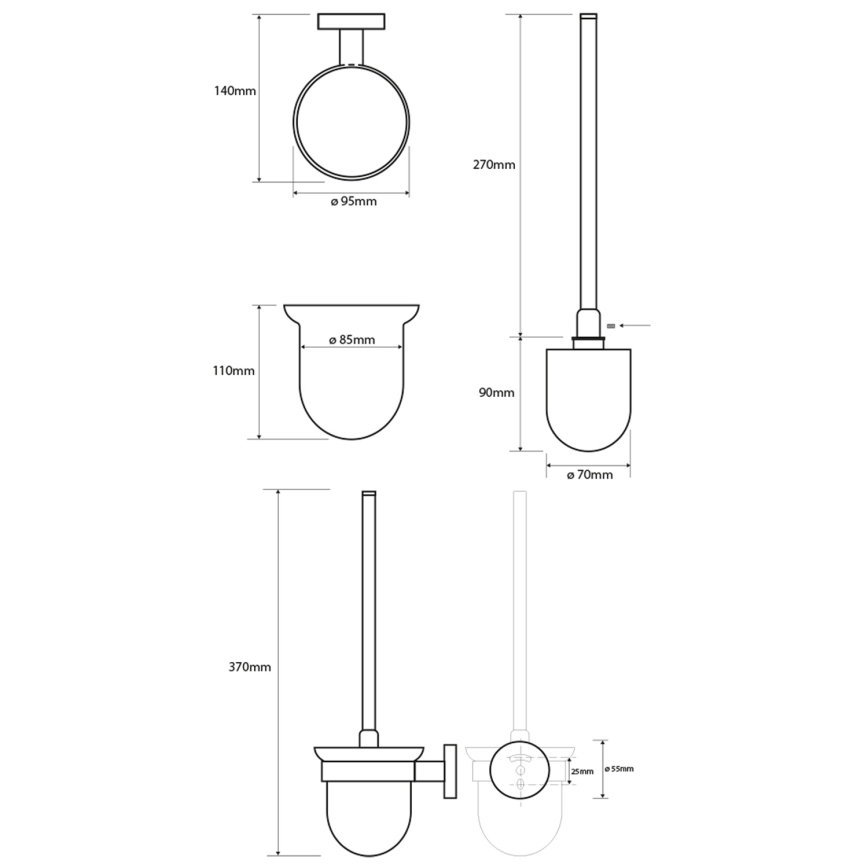 Sapho - Naścienna szczotka WC X-ROUND mleczne szkło/biała