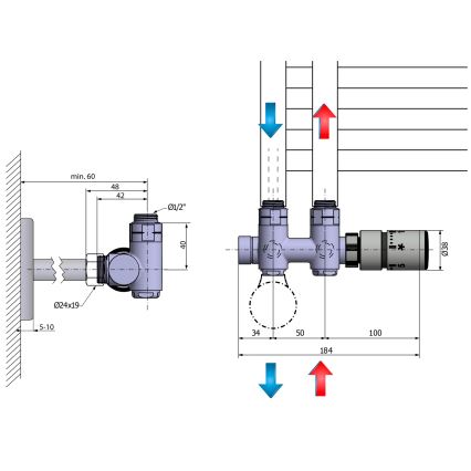 Sapho - Zestaw termostatyczny do podłączenia środkowego TWIN COMBI prawy/błyszczący chrom