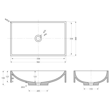 Sapho - Umywalka nablatowa 58x36 cm beton/czarna