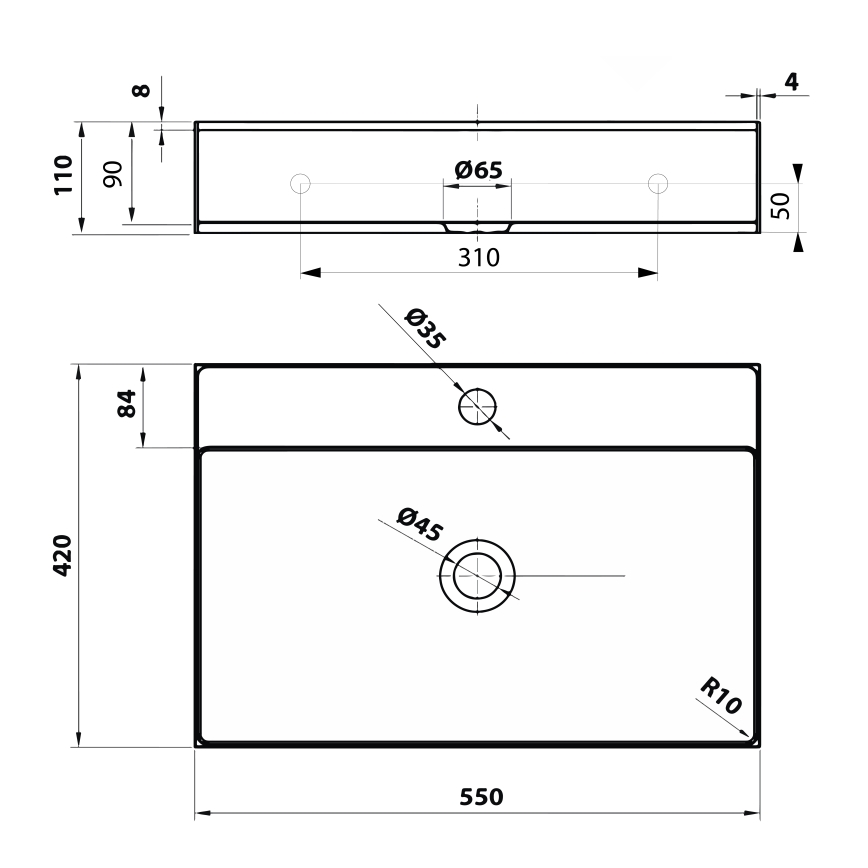 Sapho - Umywalka nablatowa AURUM 55x42 cm szczotkowana stal nierdzewna